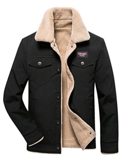 HOW'ON Men's Casual Sherpa Fleece Lined Jacket Warm Coat with Fur Collar