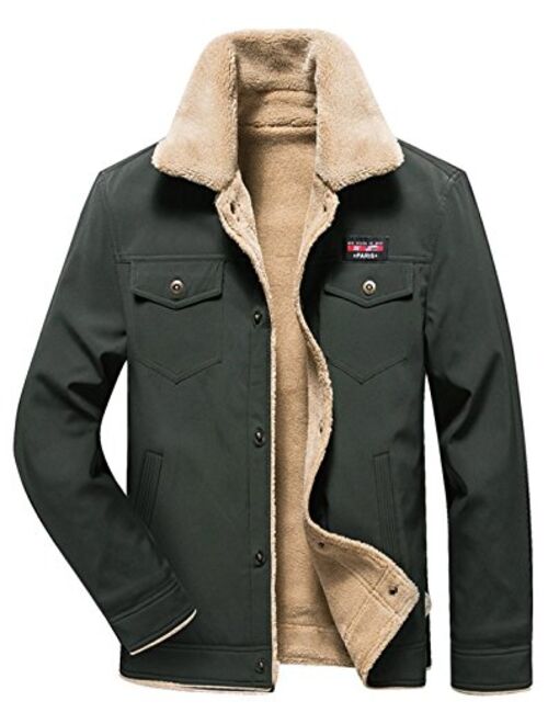 HOW'ON Men's Casual Sherpa Fleece Lined Jacket Warm Coat with Fur Collar