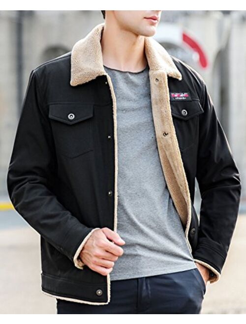 HOW'ON Men's Casual Sherpa Fleece Lined Jacket Warm Coat with Fur Collar