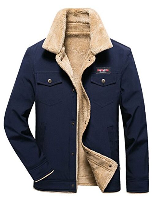 HOW'ON Men's Casual Sherpa Fleece Lined Jacket Warm Coat with Fur Collar