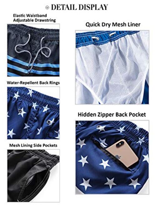 Liberty Imports Men's Swim Trunks Pack of 3 Quick Dry 7" Inseam Beach Shorts with Mesh Lining and Zipper Pockets