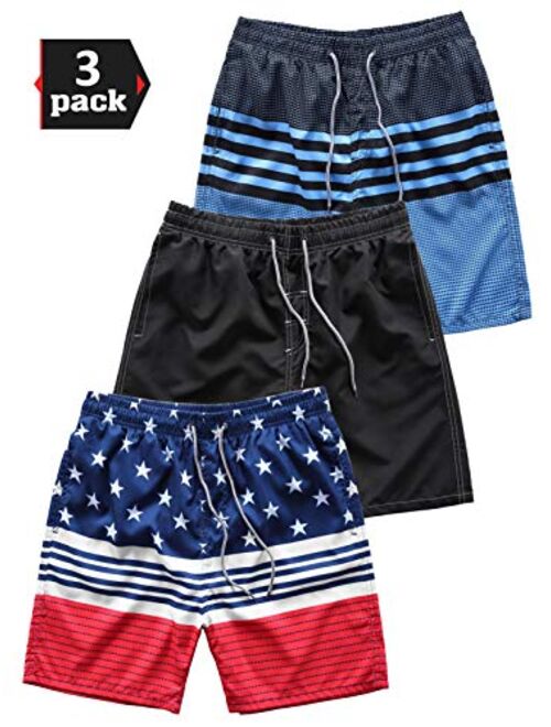 Liberty Imports Men's Swim Trunks Pack of 3 Quick Dry 7" Inseam Beach Shorts with Mesh Lining and Zipper Pockets