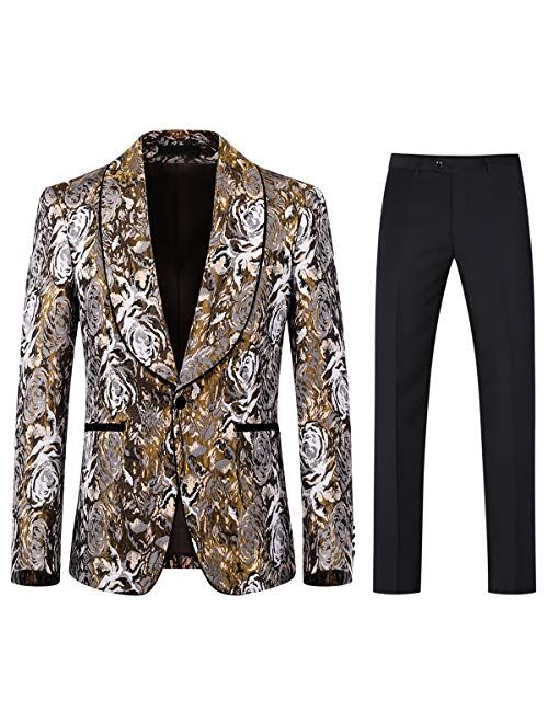 Boyland Men's Golden Tuxedo Suits 2 Pieces Luxury Shawl Lapel Tux Suit Jacket Pants Prom Party Dinner Dress