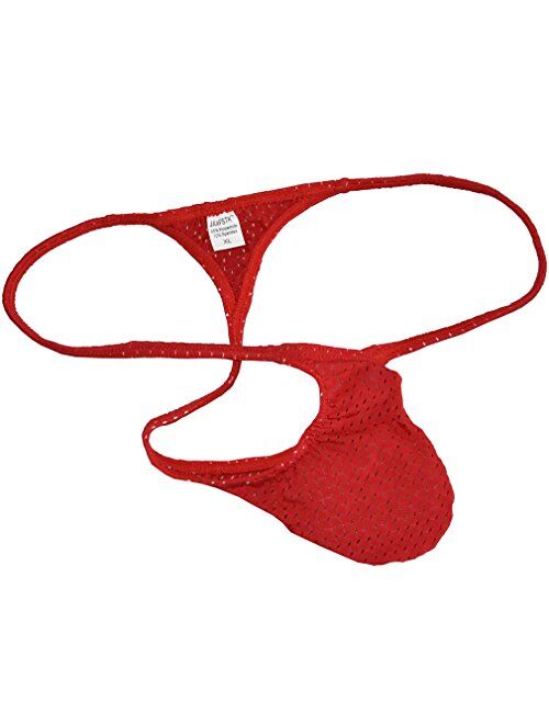 JAXFSTK Men's Breath Holes Micro Thong Sexy Mini Bikini Underwear Elastic String T-Back Tanga