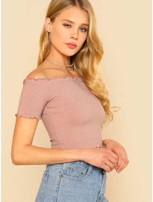 Buy Shein Lettuce Edge Off Shoulder Crop Top Online Topofstyle