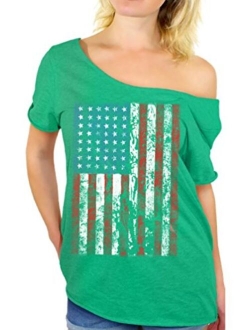 Awkwardstyles American Flag Distressed Off Shoulder Tops T-Shirt + Bookmark