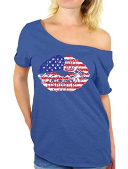 Awkwardstyles American Flag Distressed Off Shoulder Tops T-Shirt + Bookmark