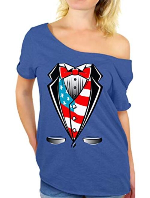 Awkwardstyles American Flag Distressed Off Shoulder Tops T-Shirt + Bookmark