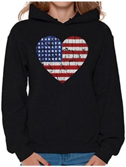 Women's American Flag Heart Hoodie 4th July Sweatshirt