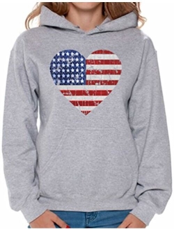 Women's American Flag Heart Hoodie 4th July Sweatshirt