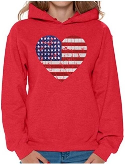 Women's American Flag Heart Hoodie 4th July Sweatshirt