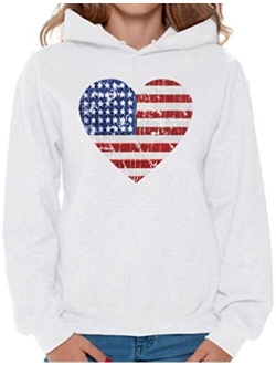 Women's American Flag Heart Hoodie 4th July Sweatshirt