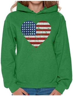 Women's American Flag Heart Hoodie 4th July Sweatshirt