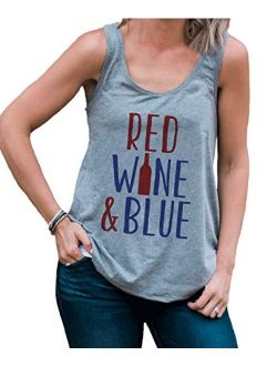 7 ate 9 Apparel Women's Red Wine & Blue 4th of July Grey Tank Top