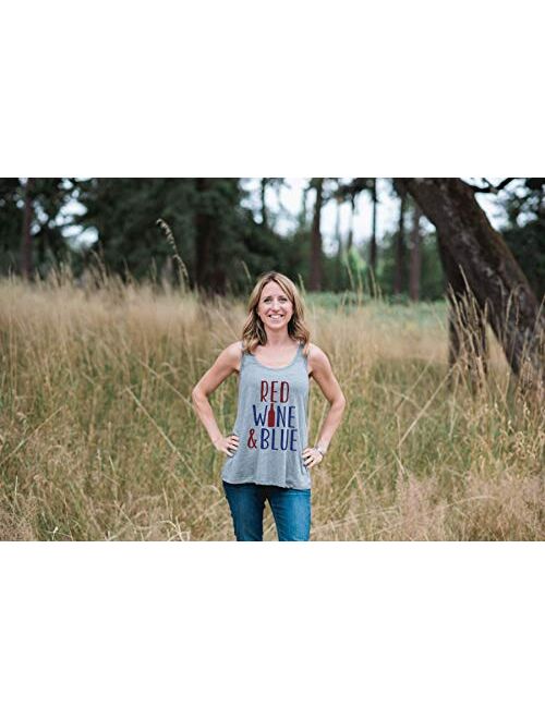 7 ate 9 Apparel Women's Red Wine & Blue 4th of July Grey Tank Top