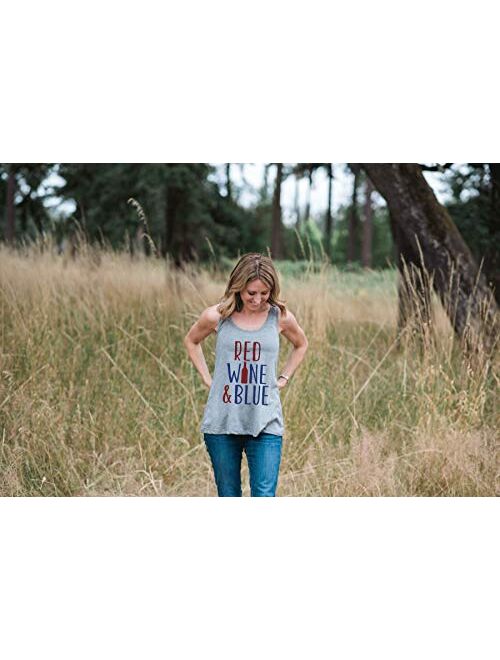 7 ate 9 Apparel Women's Red Wine & Blue 4th of July Grey Tank Top