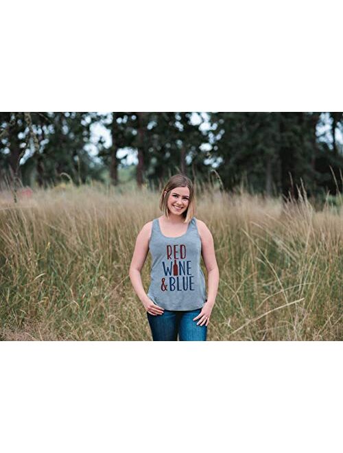 7 ate 9 Apparel Women's Red Wine & Blue 4th of July Grey Tank Top