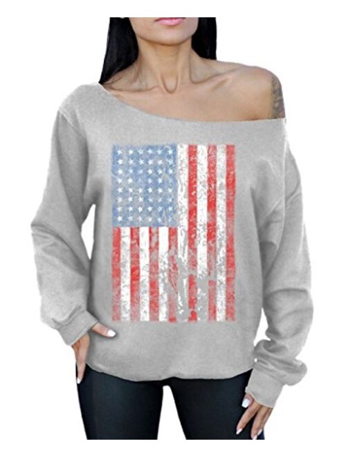 Awkward Styles American Flag Distressed 4th July Off The Shoulder Oversized Sweater Sweatshirt