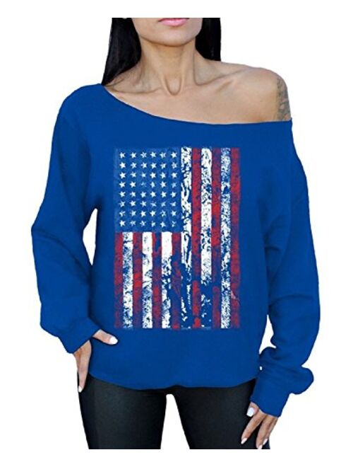 Awkward Styles American Flag Distressed 4th July Off The Shoulder Oversized Sweater Sweatshirt