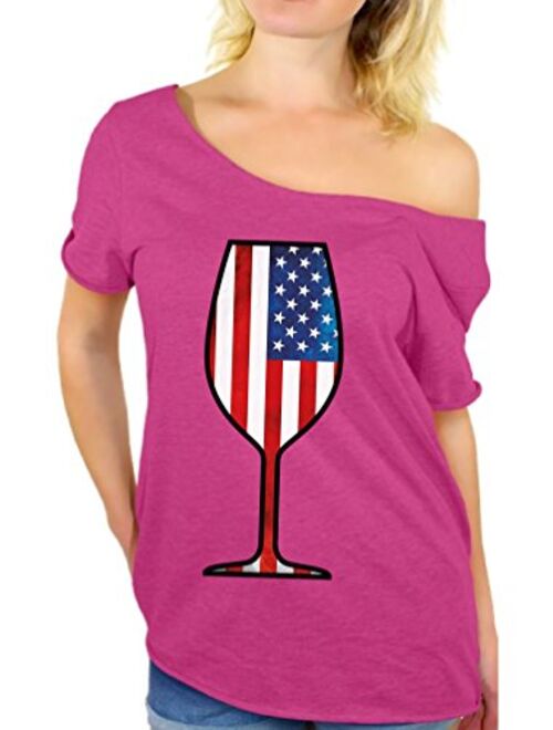 Awkward Styles Women's USA Wine Glass Off The Shoulder Tops for Women T Shirts Gifts for 4th of July Party American Flag