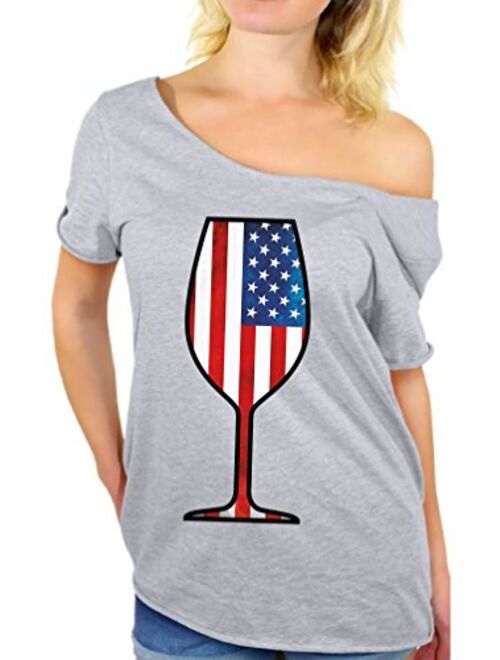 Awkward Styles Women's USA Wine Glass Off The Shoulder Tops for Women T Shirts Gifts for 4th of July Party American Flag