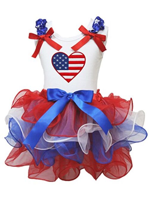 Petitebella USA Heart White Shirt Red White Blue Petal Skirt Set Nb-8y