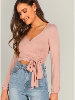 Surplice Wrap Knot Crop Tee