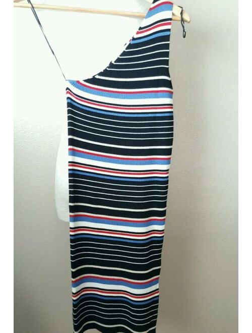 NWT ZARA ASYMMETRIC NECKLINE ONE SHOULDER STRIPE BODYCON KNIT DRESS SIZE M