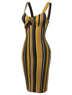 Made by Emma Women's Stretch Sweet Heart Neckline with Self-Tie Stripe Sexy Dress