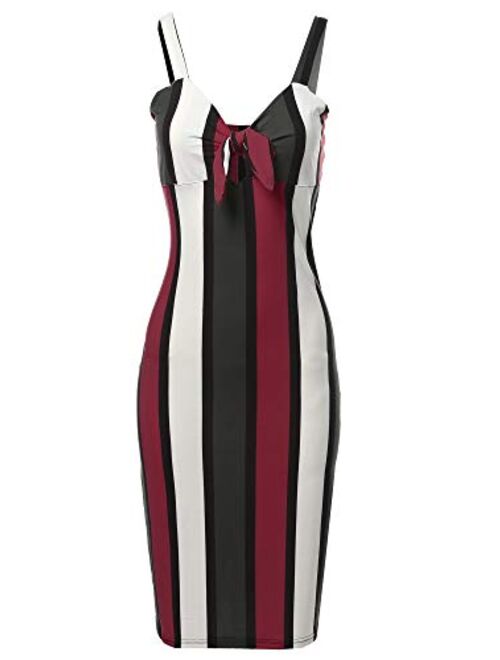 Made by Emma Women's Stretch Sweet Heart Neckline with Self-Tie Stripe Sexy Dress