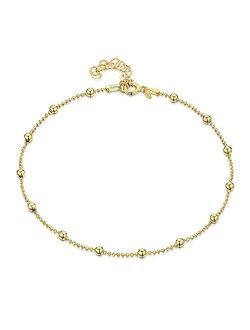 18K Gold Plated on 925 Sterling Silver Adjustable Anklet - Classic Chain Ankle Bracelets - 9