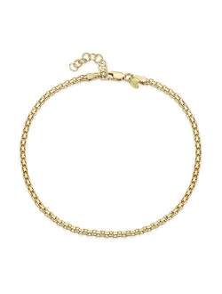 18K Gold Plated on 925 Sterling Silver Adjustable Anklet - Classic Chain Ankle Bracelets - 9