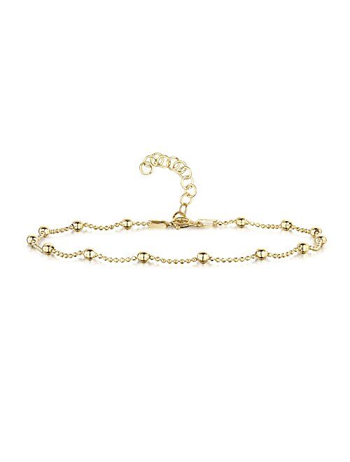 18K Gold Plated on 925 Sterling Silver Adjustable Anklet - Classic Chain Ankle Bracelets - 9