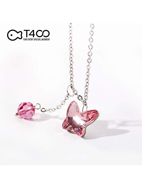 T400 925 Sterling Silver Blue Pink Butterfly Crystal Anklet Foot Chain Birthday Gift for Girls Women