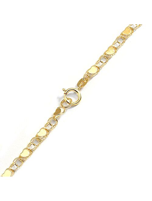 Floreo 10k Fine Gold 3.5mm Heart Bracelet and Anklet for Women and Girls