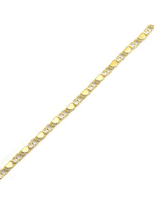 Floreo 10k Fine Gold 3.5mm Heart Bracelet and Anklet for Women and Girls