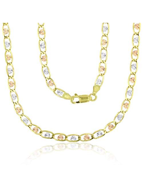 14K Tricolor Gold 2mm-6mm Diamond Cut Valentino Chain with Star or Heart Styles | Italian Gold Chain | Valentino Necklaces For Men and Women