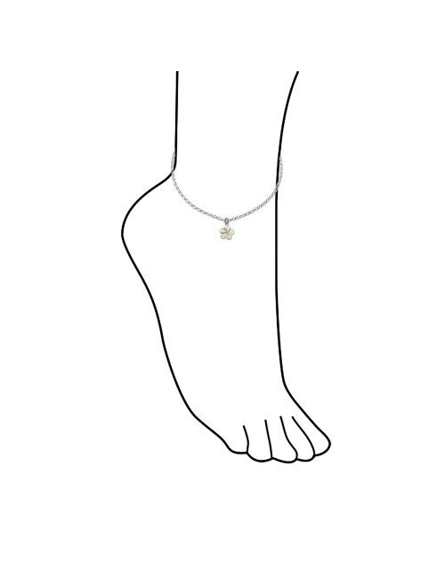 Created White Opal Inlay Plumeria Flower Anklet Link Chain Ankle Bracelet For Women Sterling Silver Adjustable