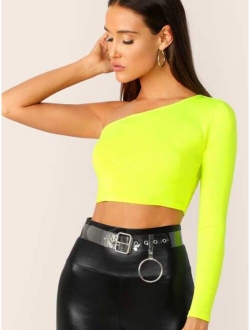 Solid One-Shoulder Crop Top