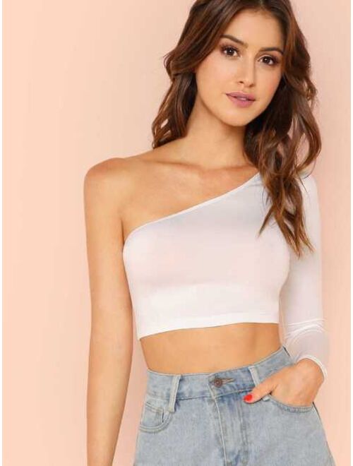 Shein Solid One-Shoulder Crop Top