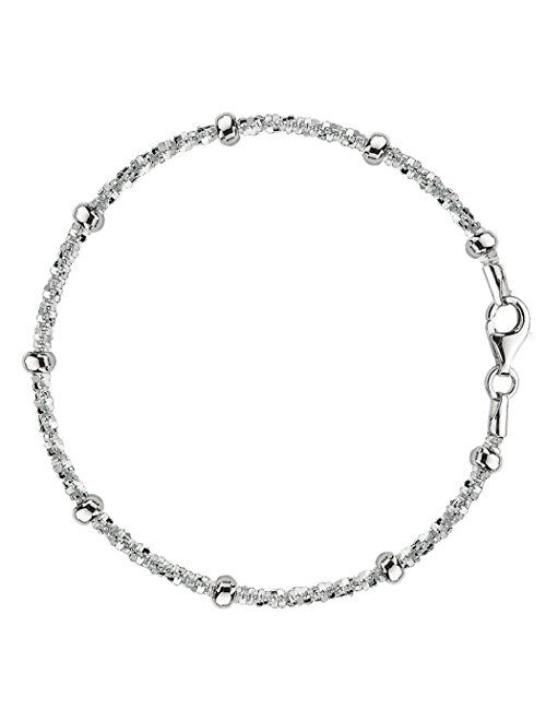 Sparkle Saturn Style Chain Anklet In Sterling Silver