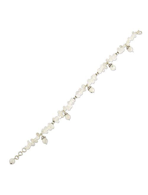 NOVICA Rainbow Moonstone Anklet with .925 Sterling Silver Accents 'Mystic', 9.5-10.25"