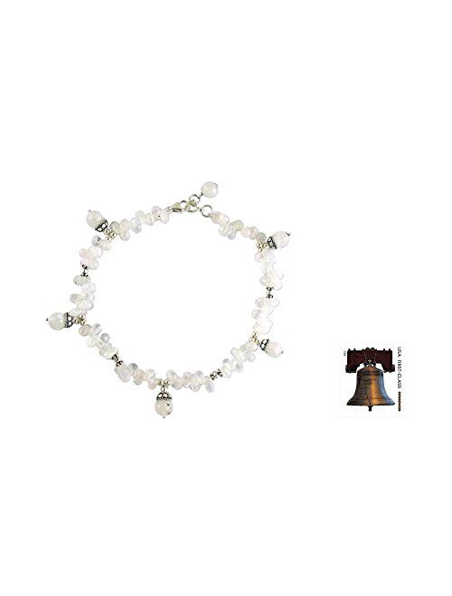 NOVICA Rainbow Moonstone Anklet with .925 Sterling Silver Accents 'Mystic', 9.5-10.25"