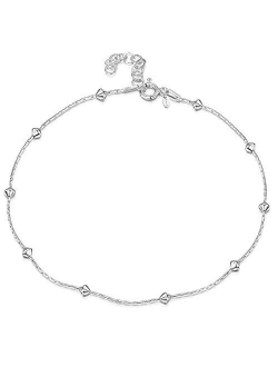 Amberta 925 Sterling Silver Adjustable Anklet - Classic Chain Ankle Bracelets - 9" to 10" inch - Flexible Fit