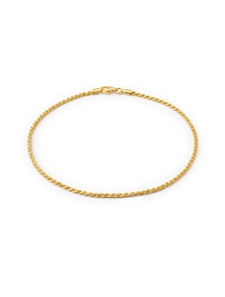 Simple Cable Rope Chain Anklet Ankle Bracelet For Women 14K Gold Plated 925 Sterling Silver 9 or 10 Inch Made In Italy