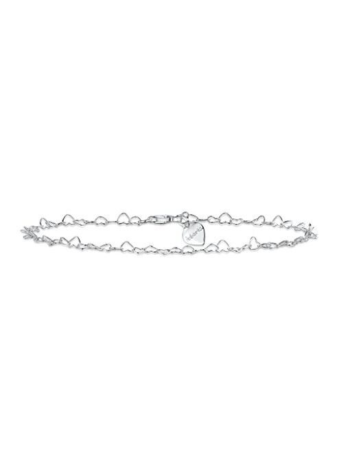 925 Fine Sterling Silver Naturally Adjustable Anklet - 3 mm Heart Chain Ankle Bracelet - up to 10