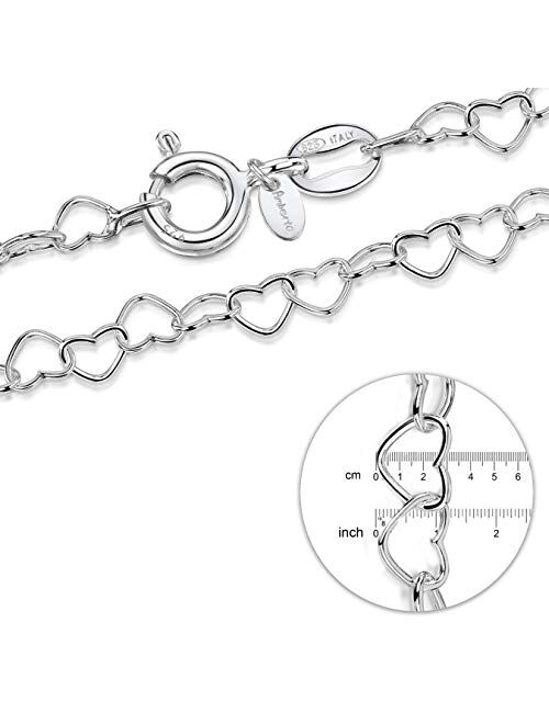 925 Fine Sterling Silver Naturally Adjustable Anklet - 3 mm Heart Chain Ankle Bracelet - up to 10