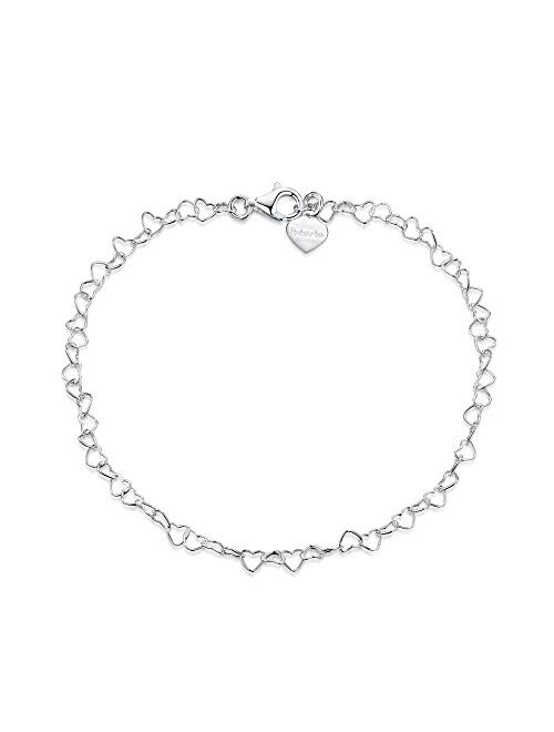 925 Fine Sterling Silver Naturally Adjustable Anklet - 3 mm Heart Chain Ankle Bracelet - up to 10