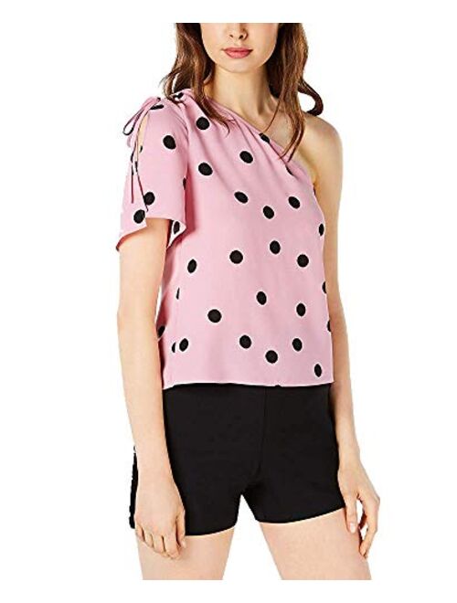 Bar III Womens Polka Dot Ruched-Tie Blouse