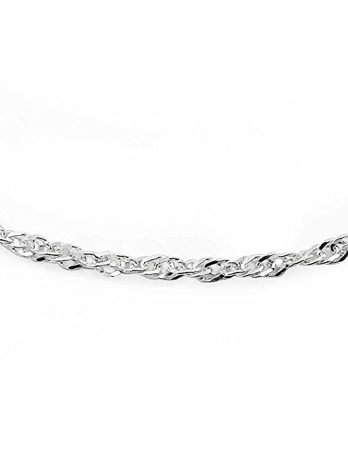 Singapore Chain Twisted Curb Anklet For Teen Ankle Bracelet For Women 925 Sterling Silver 9 or 10 Inch Made In Italy